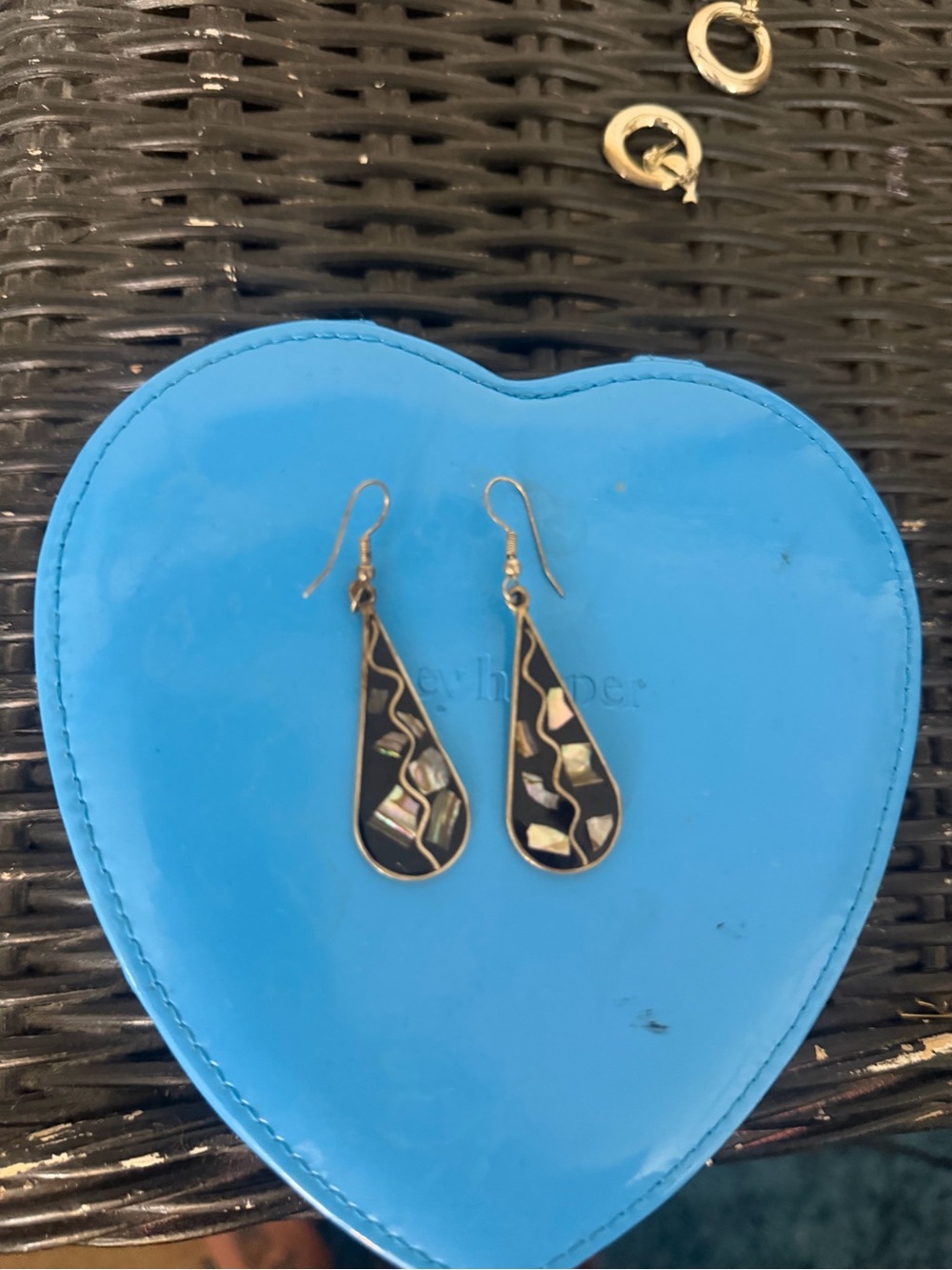Black Teardrop Inlay Dangle Earrings - Women Jewelry  stamped Mexico silver